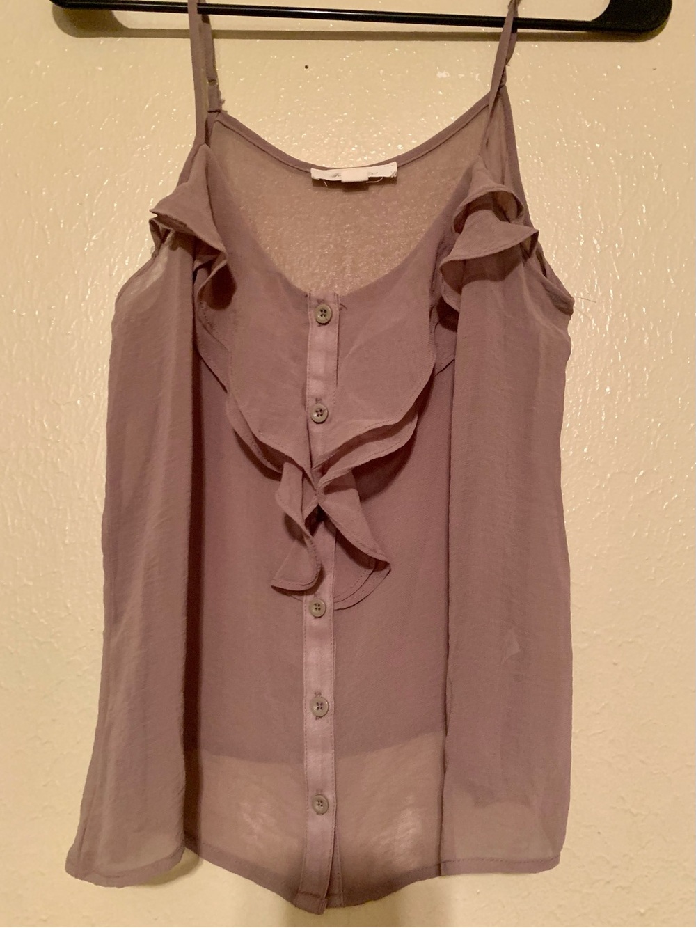 Sheer Taupe Ruffle Front Spaghetti Strap Top